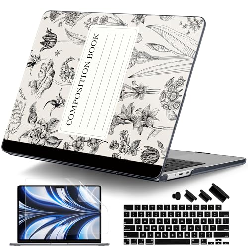 for MacBook Air 13 Inch (13.6 Inch) Case, M5/M4/M3/M2 Chip 2026 2025 2024 2023 2022, Hard Plastic Printed Cover with Screen Protector & Keyboard Cover & Dust Plugs, Black Composition Book - color: Black Composition Book