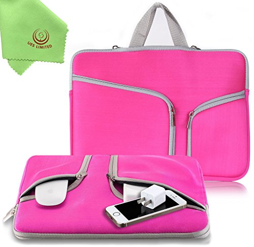 UESWILL Neoprene Soft Sleeve Bag Briefcase Compatible with MacBook Air 11.6 inch/MacBook 12-inch /11-12 inch Ultrabook Chromebook Notebook Netbook Computer Tablet,(Hot Pink) - color: Hot Pink, size: 11-11.6-12 inches