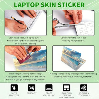 Laptop Skin Sticker Decal, Universal Protective Cover Fit 12 13 14 15.6 Inch Notebook, Reusable Water-Resistant Vinyl Decal w/ 2 Wrist Pads for Business Travel Office, Blue Beach 1 - color: Blue Beach 1