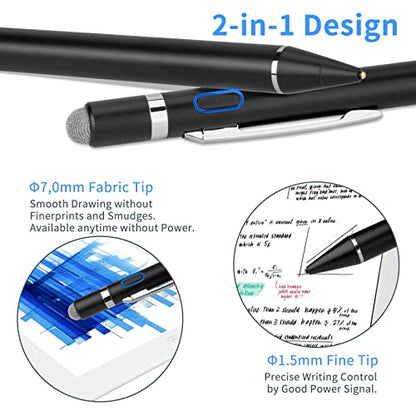 Stylus Pen for iPhone 17/16/15/14/13 Pro Max, Digital iPhone Pencil | Ultra Fine Tip with High Precision, 2-in-1 Fabric Magnetic Cap Pen Good for Drawing and Writing, Black