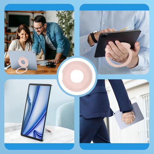 360 Rotating Tablet Grip Stand Ring Holder Mount for iPad Pro Air Mini | Universal for Tablet, Fire, Kindle;Slim and lightweight design; Compatible with magnetic desk and office mag safe mounts - color: Pink