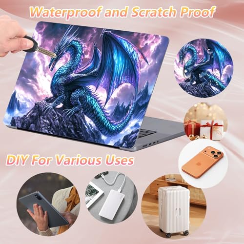Laptop Skin Sticker Decal 12" 13" 13.3" 14" 15" 15.6",Waterproof Scratch Resistant Vinyl,Reusable Easy to Apply,for MacBook HP Dell Notebooks Netbooks Laptop,2 Wrist Pads,Blue Dragon Purple - color: Blue Dragon Purple