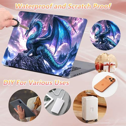 Laptop Skin Sticker Decal 12" 13" 13.3" 14" 15" 15.6",Waterproof Scratch Resistant Vinyl,Reusable Easy to Apply,for MacBook HP Dell Notebooks Netbooks Laptop,2 Wrist Pads,Blue Dragon Purple - color: Blue Dragon Purple