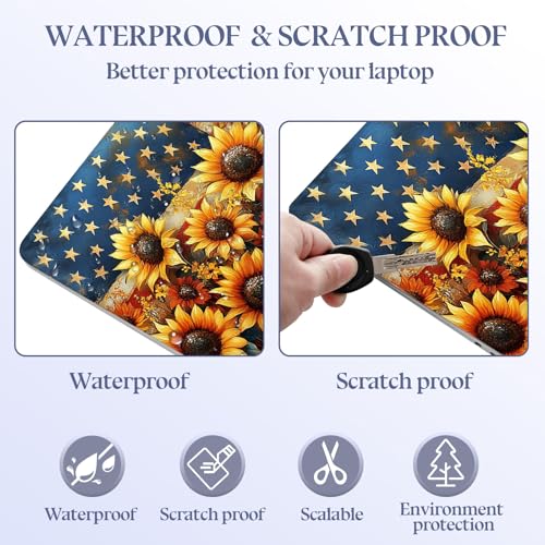 Universal Laptop Skin Sticker Decal,15.6 Inch Laptop Vinyl Cover for 13" 14" 15.6" Laptop,Scratch-Resistant Waterproof Protector Wrap,Reusable with Wrist Pads,Sunflower Field American Flag - color: Sunflower Field American Flag