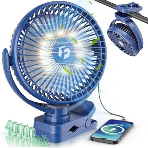 Clip on Fan for Golf Cart, 150H Working Time Rechargeable Fans Portable | 8-Inch Battery Powered Fan with/ LED/ Timers, Battery Fan for Travel/Indoor/Desk/Tent, Golf Accessories Gifts for Men, Blue - color: Blue