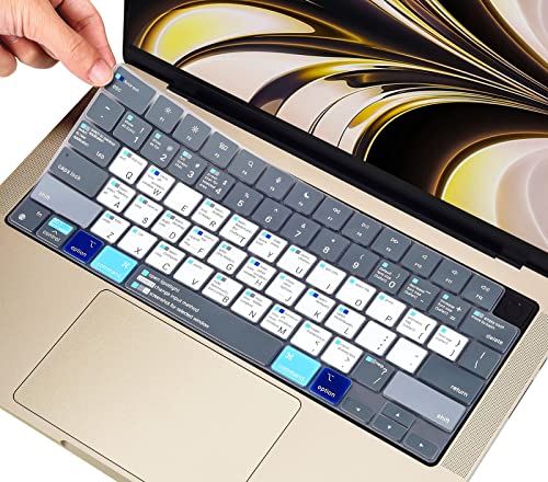 MacBook Shortcut Keyboard Cover for 2026-2023 MacBook Air 15.3" M5 M4 M3 M2 Chip A3241 A3114 A2941/Macbook Air 13.6 M5 M4 M3 M2 A3240 A3113 A2681, Macbook Neo Shortcut Hot Keys Keyboard Protector Skin - color: Gray&Blue, size: 2022-2025 MacBook Air 15/13.