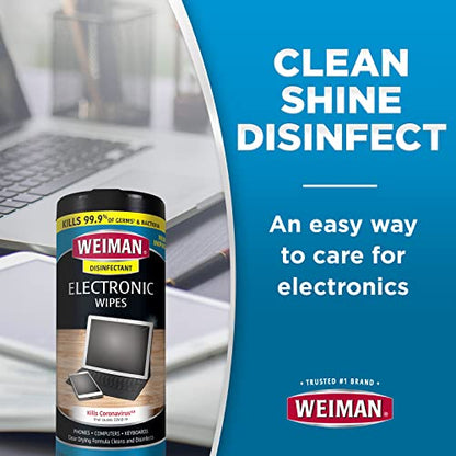 Weiman Electronics & Screen Disinfecting Wipes - Safely Clean and Disinfect Your Phone, Laptop, Keyboard, Tablets, Lens, Wipe, Glasses Cleaner, 30 Count, 2 Pack with MicroFiber Towel - size: 30 Count (Pack of 2)
