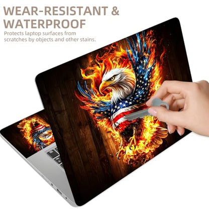 Universal Laptop Skin Sticker for 12/13/14/15.6 Inch Laptops, Reusable Vinyl Laptop Decal Cover, Waterproof Scratch Resistant Notebook Skin with 2 Wrist Pads,American Flag Flame Eagle - color: American Flag Flame Eagle