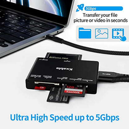 SD Card Reader 7 in 1, Kxable USB 3.0 Memory Card Reader/Writer 5Gbps, for SD/Micro SD/MS/CF/MMC/XD/SDHC/SDXC Camera Memory Card, Reader for Mac OS, Windows, Linux- with 2 USB A/C to Micro 3.0 Cables