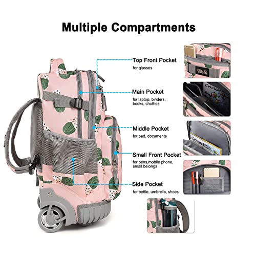 Tilami Rolling Backpack 18 inch Wheeled Backpack School College Student Travel Trip Boys and Girls - color: Cactus