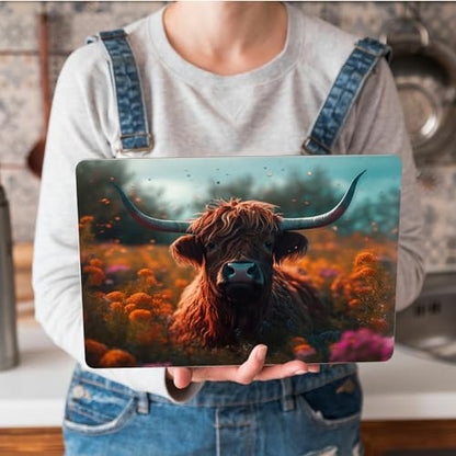 Universal Laptop Skin Sticker with 2 Wrist Pad Skins, Waterproof Scratch Resistant Vinyl Laptop Cover Decal, Cut to Fit for 11–15.6 Inch MacBook HP Dell Lenovo, Highland Cow - color: Highland Cow