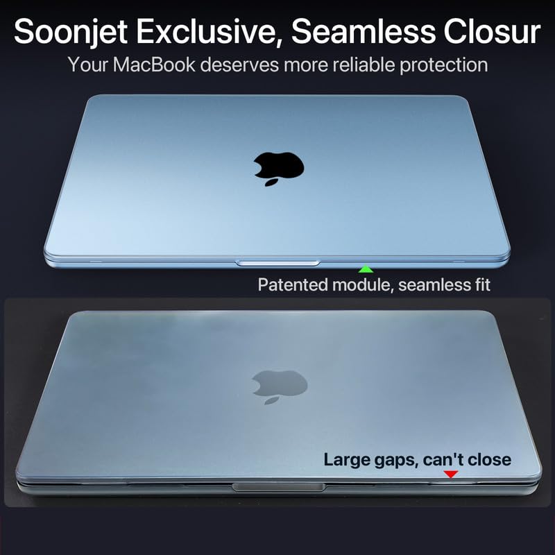 Soonjet Invisible Armor for MacBook Air 13 inch Case M5 M4 M3 M2 2026-2022 | 100% Color Match, Sky Blue Clear Matte, Protective Hard Shell, Anti Fingerprint & Scratch, Ultra Thin, Close Seamlessly - color: Sky Blue Clear
