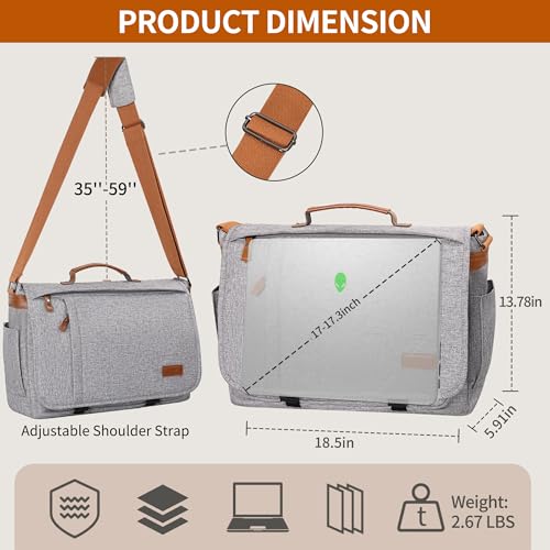 ESTARER Messenger Bag 17-17.3 Inch, Men's Computer Bag Water-resistant Canvas, Laptop Shoulder Bag for Travel Work College, Light Grey - color: 17-17.3" Buckle-light Grey