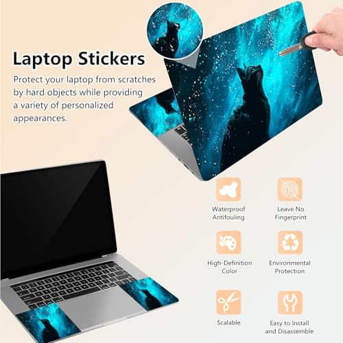 Laptop Skin Sticker Decal 15.6 Inch,12 13 13.3 14 15 15.6 in Laptop Netbook Skins for Notebook,Art Decal Removable Waterproof Scratch Resistant,Universal Vinyl Cover,Blue Glitter Sky Cat - color: Blue Glitter Sky Cat