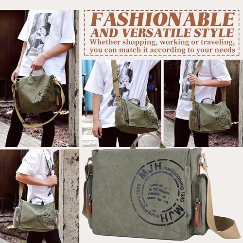 FSD.WG Satchel Messenger Bag for Men Canvas,Travel Shoulder bag 13.5" Laptop Bags - color: Green