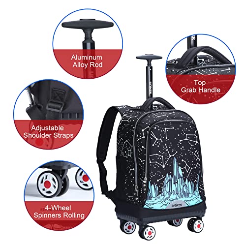 Rolling Backpack with Wheels for Travel, Roller Backpack for Women, Wheeled Laptop Bag Fits 15.6 Inch Notebook - color: Constellation