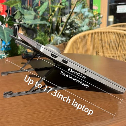 Lightweight Carbon Fiber Laptop Stand Foldable Portable 8 Angles Adjustable Laptop Holder Riser Ventilated Cooling Notebook Computer Stand up to 17.3” Laptops&Tablets Black Gray