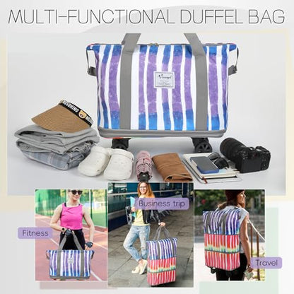 VOOWO Rolling Duffel Bag - Foldable Expandable Duffle With Wheels for Travel, Luggage Carry On, Large Backpack Weekend Bag for Men Women (Rainbow) - color: Rainbow