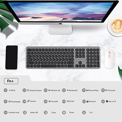 cimetech 2.4GHz Wireless Keyboard with Number Pad Full Size Design for Laptop Desktop PC Tablet, Windows iOS Android - Grey
