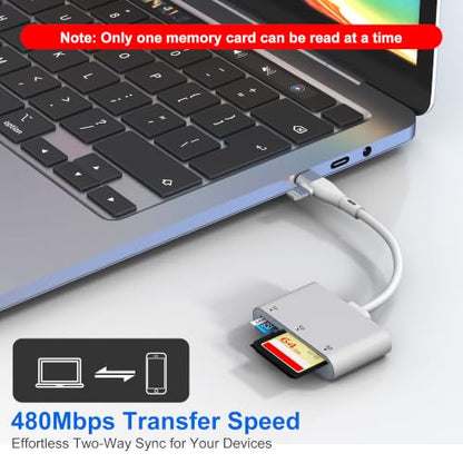 XD Card Reader for Lightning/USB C, 3 in 1 SD Card Reader, XD/SD/TF XD Picture Card Reader for iPhone 17/16/15/14/Macbook/Android/PC/Computer/Laptop, Plug & Play