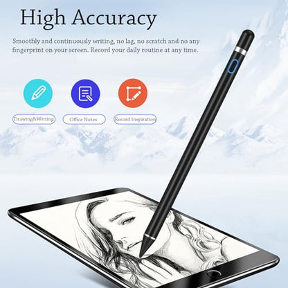 Stylus Pen for Touchscreen, DOGAIN iPad Pencil 1.5mm Fine Point Rechargeable, Tablet Pen for Drawing/Writing/Playing, Stylus Pen for iPad/iPad Air/Mini/Pro/Android/iPhone and Most Device(Black) - color: Black Pen