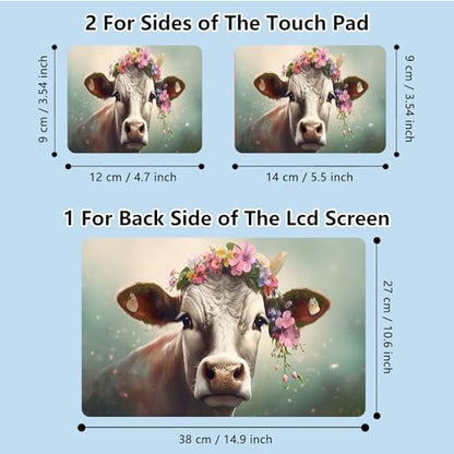 Universal Laptop Skin Sticker with 2 Wrist Pad Skins, Waterproof Scratch Resistant Vinyl Laptop Cover Decal, Cut to Fit for 11–15.6 Inch MacBook HP Dell Lenovo, Cow with Flower - color: Cow with Flower
