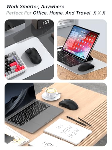 RAPIQUE Wireless Mouse, 53g Ultra-Light, Bluetooth 5.1 & 2.4GHz Dual Mode, USB-C Rechargeable, Silent Click, 3 DPI Levels, Side Buttons, for Laptop, PC, MacBook - color: Black