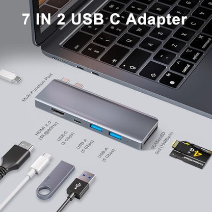 USB C Hub, 7 in 2 USB C Adapter Thunderbolt 4 HDMI MacBook Air Pro M1-M4 | Thunderbolt 4 Hub • 4K HDMI • 100W PD • 40Gbps • USB C 3.0 • 2 USB A 3.0 • SD/TF Card Reader • MacBook USB Adapter - size: 9887 Space Gray