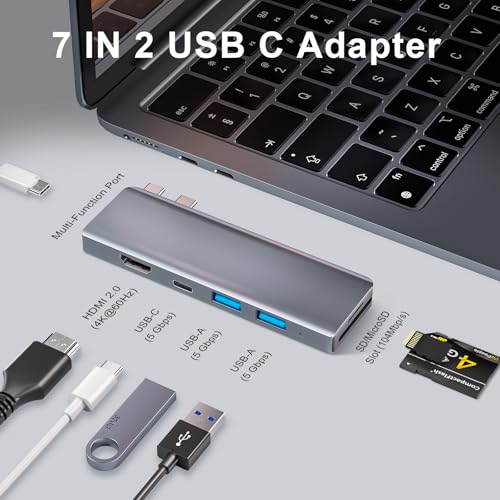 USB C Hub, 7 in 2 USB C Adapter Thunderbolt 4 HDMI MacBook Air Pro M1-M4 | Thunderbolt 4 Hub • 4K HDMI • 100W PD • 40Gbps • USB C 3.0 • 2 USB A 3.0 • SD/TF Card Reader • MacBook USB Adapter - size: 9887 Space Gray