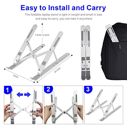 Laptop Stand - Adjustable Ergonomic Aluminum Stand, 7 Angle Anti-Slip, Compatible with 9-15.6 inch Laptops, Silver