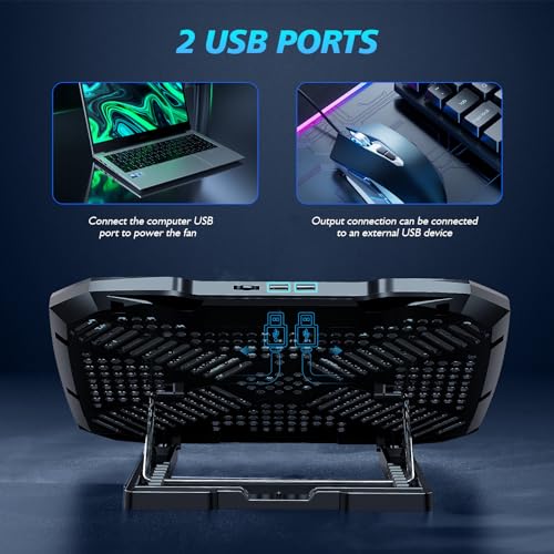 AIMIUZI Laptop Cooling Pad,Gaming Laptop Cooler with 5 Quiet Fans for 12-15.6 Inch,Laptop Cooling Stand with 5 Height Adjustable,2 USB Ports, Phone Stand - color: Silver