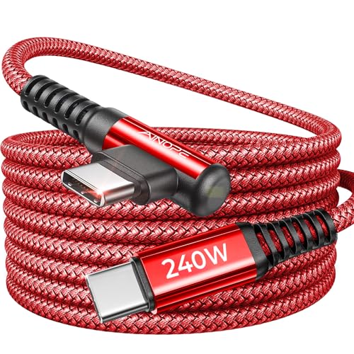 AINOPE 240W USB C to USB C Cable Fast Charging 15FT,Right Angle Fast Type C Charging Cable Fits iPhone 16 Pro Max Plus,iPhone 15,MacBook Air/Pro,iPad Pro,Samsung,Pixel,All Devices, Red, 1 Pack - color: Red, size: 15FT