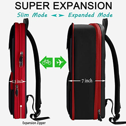 Slim & Expandable Laptop Backpack 15.6 Inch, Computer Rucksack Water Resistant Bag, Anti-Theft Travel Daypack for Men and Women-Black&Red - color: Black&red