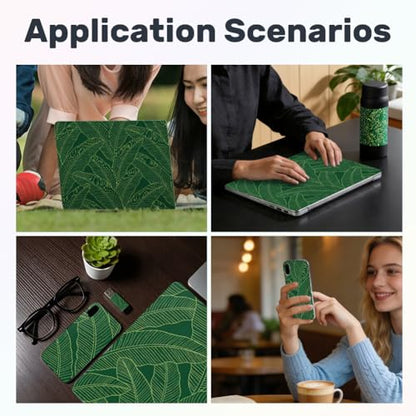 3Pcs Plant Laptop Skin Sticker Leaf Pattern Universal Removable Vinyl Stickers Fits for 12.1 13 14 15.6 16 Inch Waterproof Notebook Decal Cover Gift - color: Dark Green