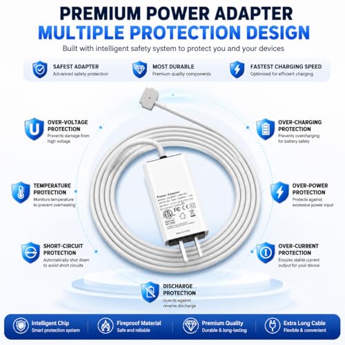 60W Charger for Mac Book Pro,60w Magnetic 2 T-Tip Power Adapter Compatible with Mac Book Air 11-13 inch(2012-2017) Part Number A1425 A1502 A1465 A1466 A1436 A1435 - size: 60W-T