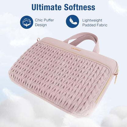 MOSISO 15.6 inch Laptop Shoulder Bag for Women, 15-16 inch Computer Bags | Compatible with MacBook Pro 16 inch / Air 15 inch,HP Dell Lenovo ASUS, Wheat Ear Quilted Laptop Bag with Handle&Pocket, Pink - color: Pink, size: 15.6 inch