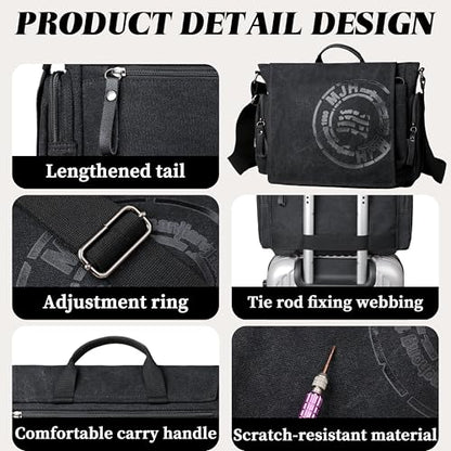 FSD.WG Satchel Messenger Bag for Men Canvas,Travel Shoulder bag 13.5" Laptop Bags - color: Black25
