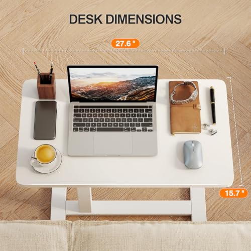 ROMOON Over Bed Table with Wheels, Height Adjustable Hospital Bedside Table | Rolling Overbed Desk & Mobile Laptop Cart with Sturdy Frame for Home Office, Couch, Small Spaces, 27.6" W x 15.7" D, White - color: White