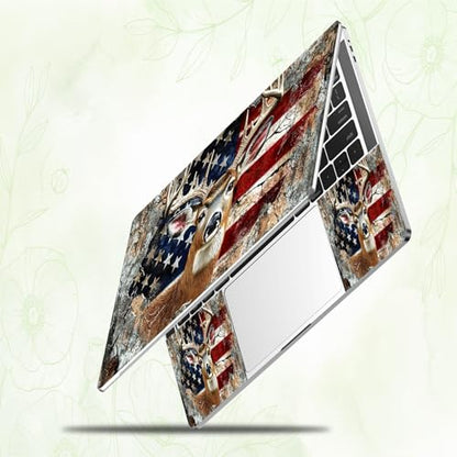 Laptop Skin Sticker Decal, Universal Reusable Vinyl Laptop Cover for 12" 13" 13.3" 14" 15" 15.4" 15.6" Notebook PC, Reusable Waterproof Scratch-Resistant with 2 Wrist Pads,American USA Flag Deer - color: American USA Flag Deer