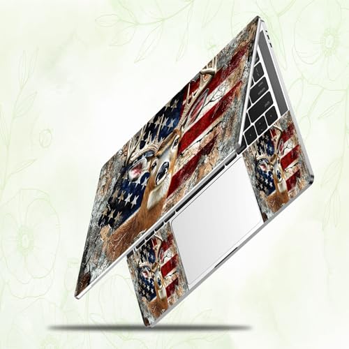 Laptop Skin Sticker Decal, Universal Reusable Vinyl Laptop Cover for 12" 13" 13.3" 14" 15" 15.4" 15.6" Notebook PC, Reusable Waterproof Scratch-Resistant with 2 Wrist Pads,American USA Flag Deer - color: American USA Flag Deer