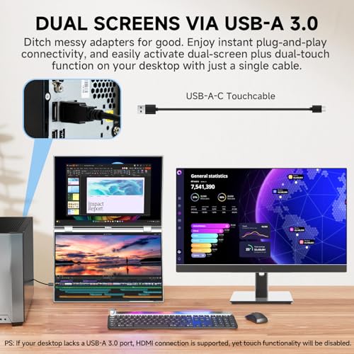 U16 Pro 16" Dual Portable Touchscreen Monitor, 1200P FHD Laptop Screen Extender with USB-A&C/HDMI, Foldable Travel Monitor for Laptop/Mac/PC/Windows, Single-Cable Dual-Screen, VESA Mountable