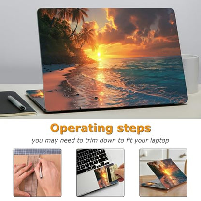 Universal Laptop Skin Sticker with 2 Wrist Pad Decals, 3-Piece Removable Vinyl Laptop Cover, Tropical Beach Waterproof Anti-Scratch, Easy-Trim Fit for 13.3" 14" 15.6" Laptops - color: Tropical Beach
