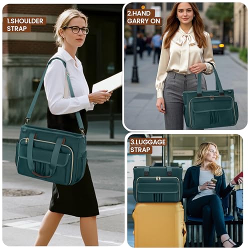 RAINSMORE Teacher Tote Bag 15.6 inch Laptop Bag for Women Work Bags Nurse Bag Lightweight Laptop Tote Computer Briefcase - color: Dark Green