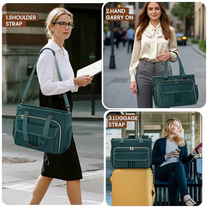 RAINSMORE Teacher Tote Bag 15.6 inch Laptop Bag for Women Work Bags Nurse Bag Lightweight Laptop Tote Computer Briefcase - color: Dark Green