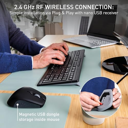 Cherry Stream Desktop Comfort, Wireless Keyboard and Mouse Combo, 2.4 GHz Connection, Whisper-Quiet Keys, Ergonomic Right-Handed Mouse, Battery-Powered, Black - color: Black, size: Desktop Combo