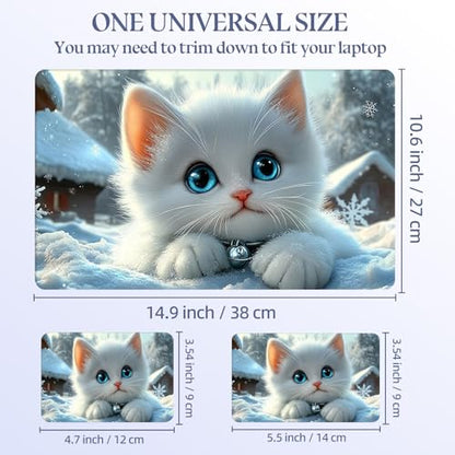 Universal Laptop Skin Sticker Decal,15.6 Inch Laptop Vinyl Cover for 13" 14" 15.6" Laptop,Scratch-Resistant Waterproof Protector Wrap,Reusable with Wrist Pads,Snowy Blue Eye Cat - color: Snowy Blue Eye Cat