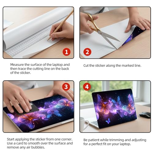 Universal Laptop Skin Sticker Decal, 12"-15.6" Aesthetic Vinyl Wrap, Neon Purple Butterflies Waterproof Notebook Cover Art Protector for MacBook HP Dell Lenovo, Fits 13" 14" 15" 15.6" - color: Neon Purple Butterflies