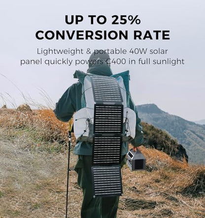 UDPOWER C400 400W Portable Power Station(New Version2.0) with 40W Portable Solar Panel l 256Wh LiFePO4 Battery, 800W Surge| AC Outlet,USB-C,12V DC | for Camping, RV, Emergency Backup - style: C400+SP40