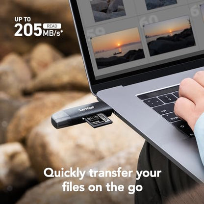 Lexar Dual-Slot SD/Micro SD Card Reader, Up to 205MB/s, USB-A/C, USB 3.2 | Dual USB-C & USB-A Connectors, Simultaneous Transfer, Compatible w/ PC, Laptop, Tablet, Smartphone, Portable, LRW310X-BNBNG - style: MicroSD / SD Dual-Slot USB-A/C
