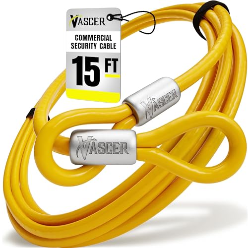 Vascer Commercial Heavy Duty Braided Galvanized Steel Theft Deterrent Security Cable with Looped Ends. (1/2 Inch Thick, 7x19 Construction, 15 Feet) - size: 15 Feet - 1/2 Inch Thick